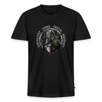 Wikinger Grundsätze, Vintage Norse Viking - Männer Premium Bio T-Shirt mit V-Ausschnitt - Schwarz - Vorne - Nico (187cm)
