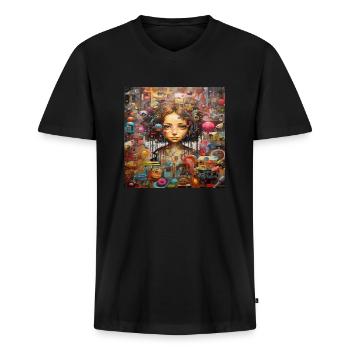 IMAGINATION STREET ART - T-shirt encolure en V Premium bio Homme - noir - Devant - Nico (187cm)
