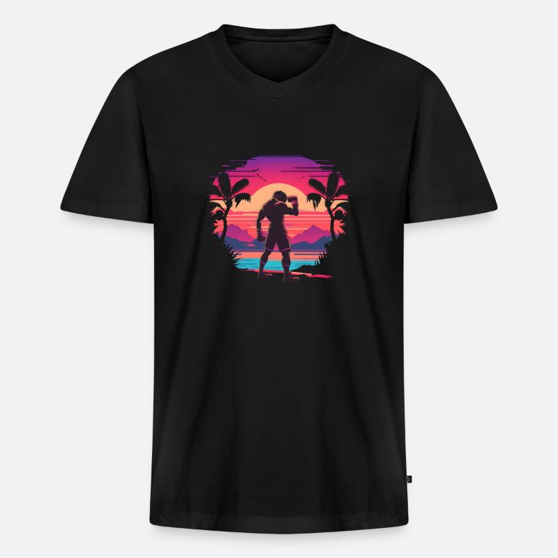 Synthwave Boxer - Männer Premium Bio T-Shirt mit V-Ausschnitt - Schwarz