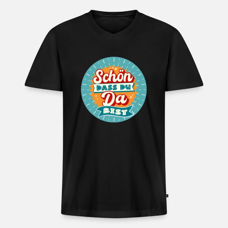 Schön das du da bist - Männer Premium Bio T-Shirt mit V-Ausschnitt - Schwarz