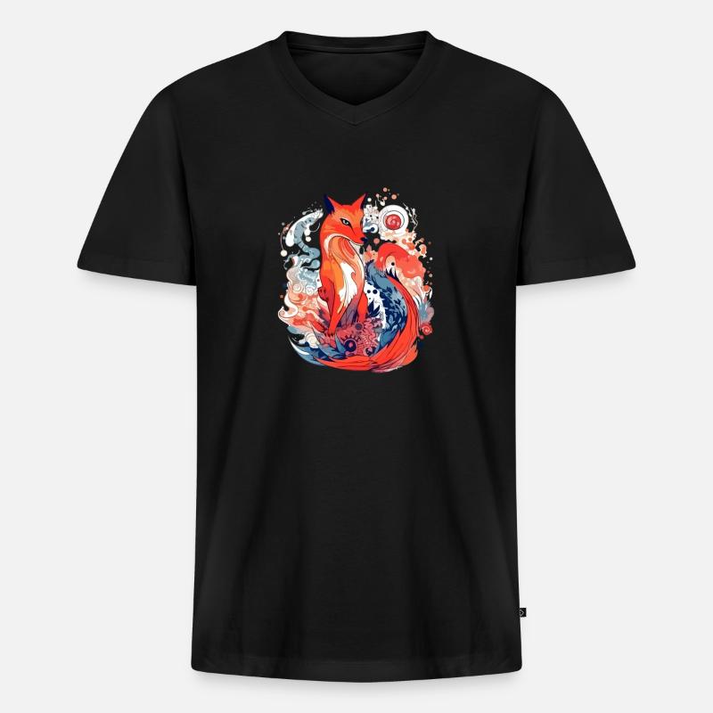 Mowglo der elegante Fuchs - Männer Premium Bio T-Shirt mit V-Ausschnitt - Schwarz