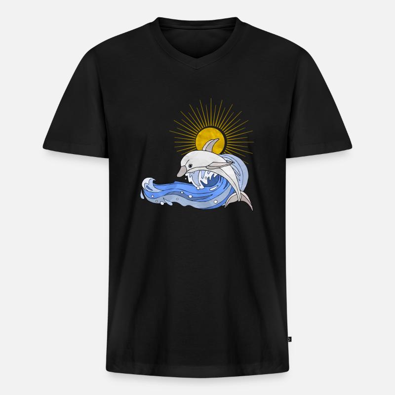 Delfin - Männer Premium Bio T-Shirt mit V-Ausschnitt - Schwarz