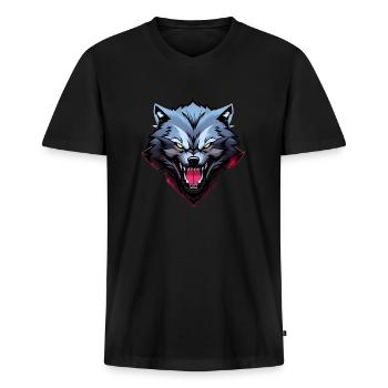 wütender Wolf - Männer Premium Bio T-Shirt mit V-Ausschnitt - Schwarz - Vorne - Nico (187cm)