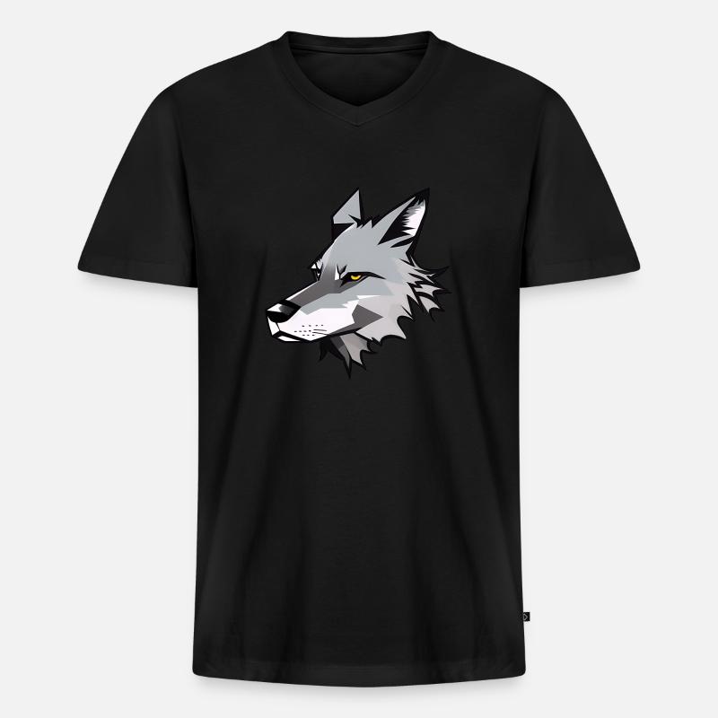 Wolf - Männer Premium Bio T-Shirt mit V-Ausschnitt - Schwarz