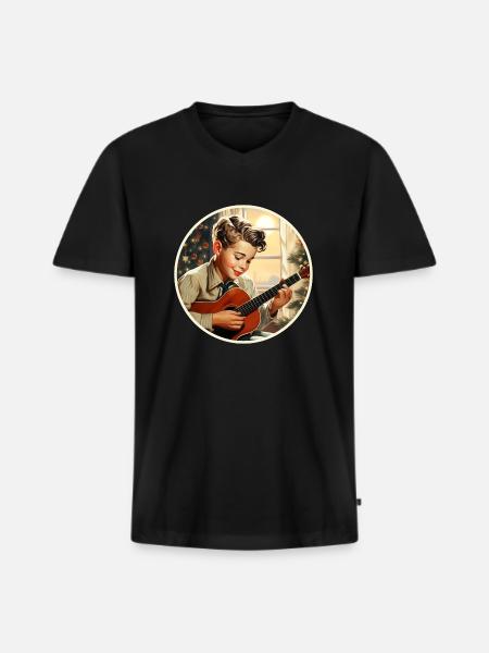 Junge spielt ein Weihnachtslied - Männer Premium Bio T-Shirt mit V-Ausschnitt - Schwarz