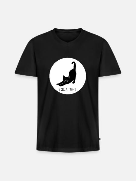 CAT YOGA TIME - Design3 - Männer Premium Bio T-Shirt mit V-Ausschnitt - Schwarz