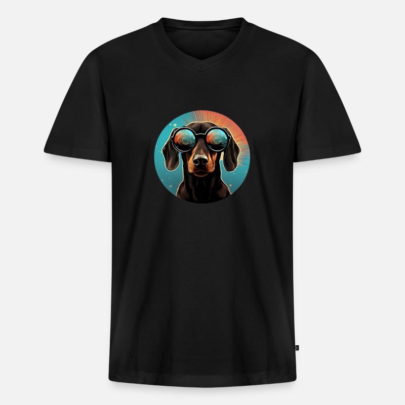 Dackel Cool - Dackel Hund - Männer Premium Bio T-Shirt mit V-Ausschnitt - Schwarz