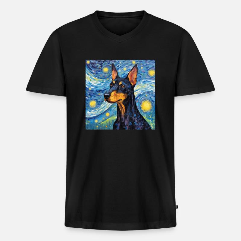Dobermann Sternennacht - Männer Premium Bio T-Shirt mit V-Ausschnitt - Schwarz