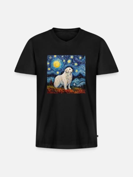 Pyrenean Mountain Dog Starry Night - Men's Premium Organic T-shirt with V-neck - black