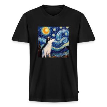 Husky Sternennacht - Männer Premium Bio T-Shirt mit V-Ausschnitt - Schwarz - Vorne - Nico (187cm)