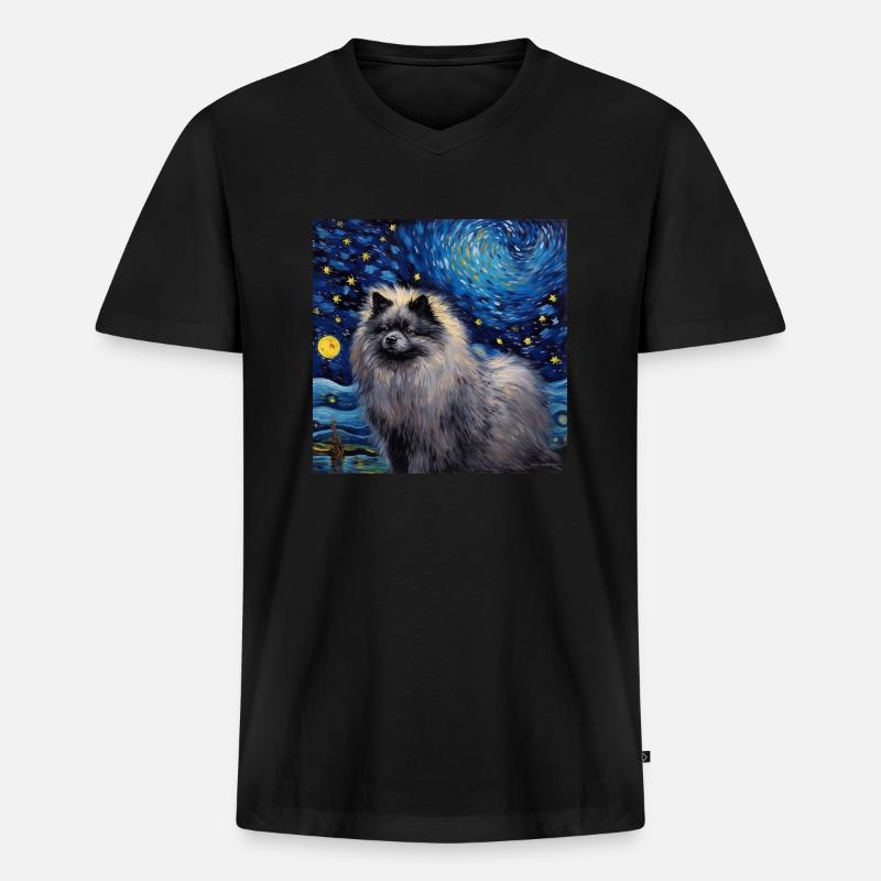 Wolfsspitz Sternennacht - Männer Premium Bio T-Shirt mit V-Ausschnitt - Schwarz