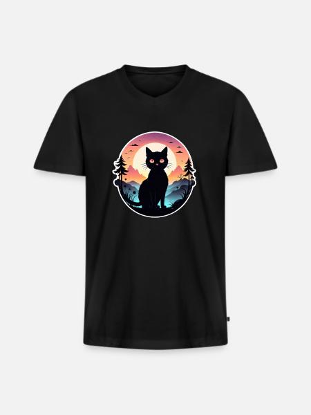 Cat Landscape and Sunset - Men's Premium Organic T-shirt with V-neck - black