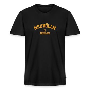 Neukölln - Berlin - Deutschland - Germany - Männer Premium Bio T-Shirt mit V-Ausschnitt - Schwarz - Vorne - Nico (187cm)