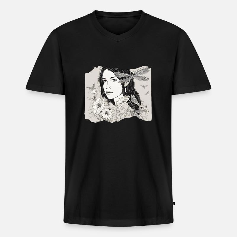 Mädchen mit Libelle im Haar - Männer Premium Bio T-Shirt mit V-Ausschnitt - Schwarz