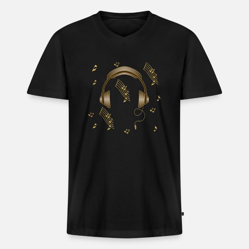 Kopfhörer - Männer Premium Bio T-Shirt mit V-Ausschnitt - Schwarz