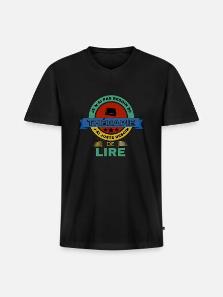LIRE livre - T-shirt encolure en V Premium bio Homme - noir