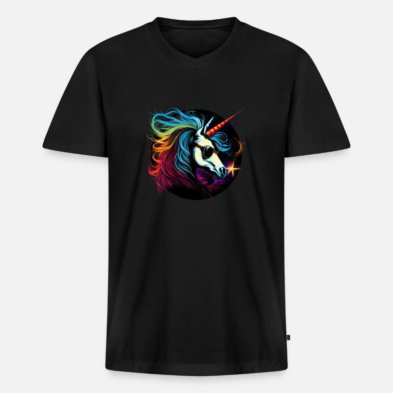 Cooles Einhorn - Männer Premium Bio T-Shirt mit V-Ausschnitt - Schwarz
