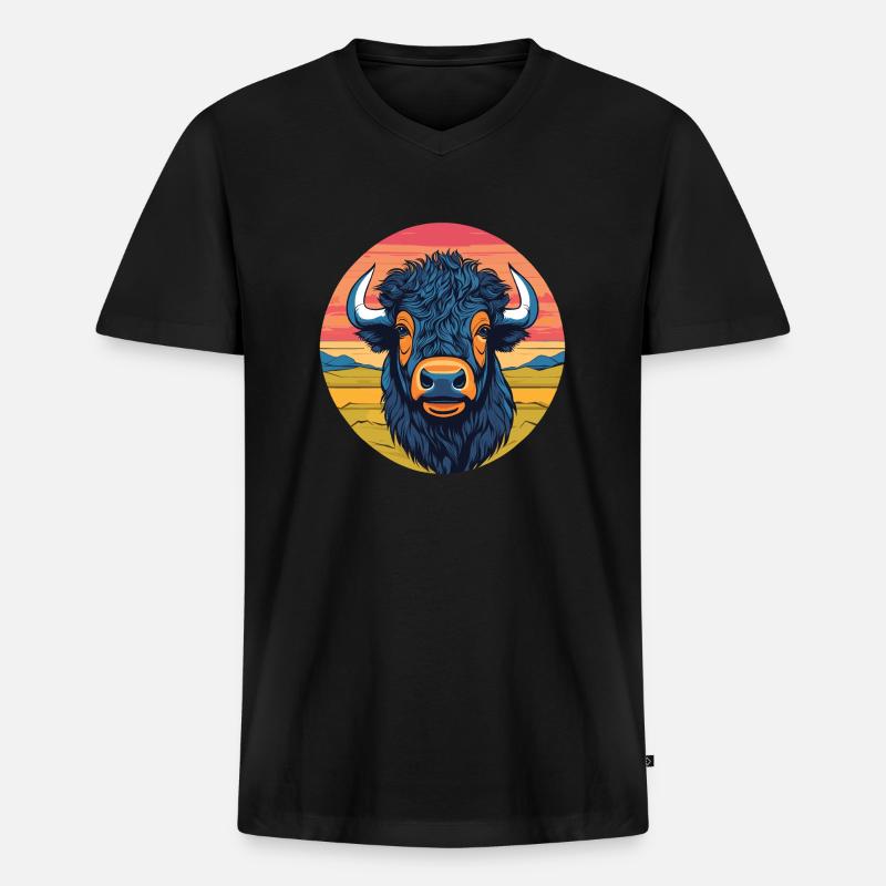 Bison - Männer Premium Bio T-Shirt mit V-Ausschnitt - Schwarz