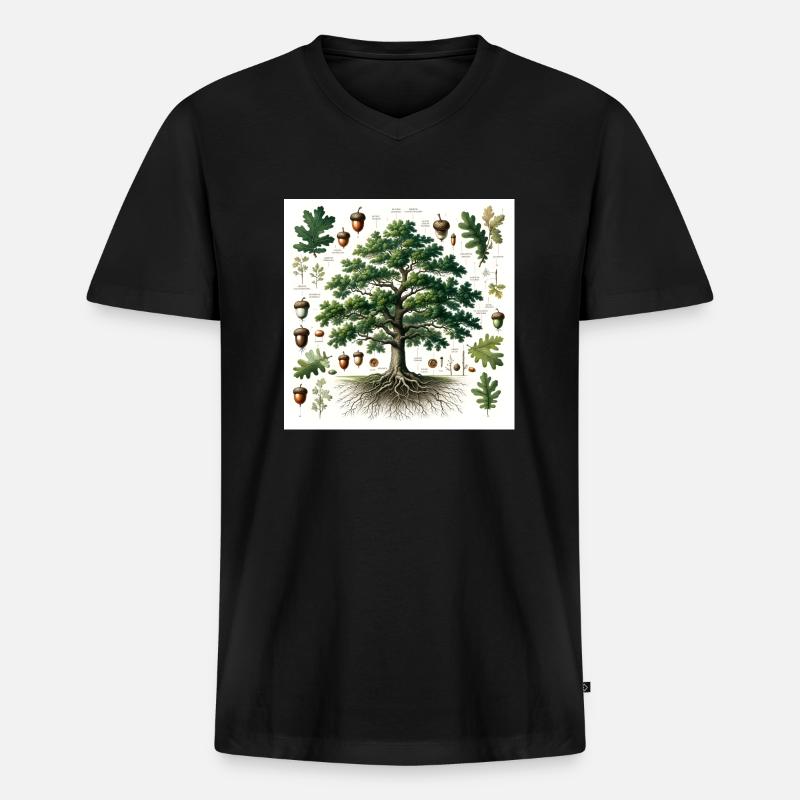 Botanik Eiche - Männer Premium Bio T-Shirt mit V-Ausschnitt - Schwarz