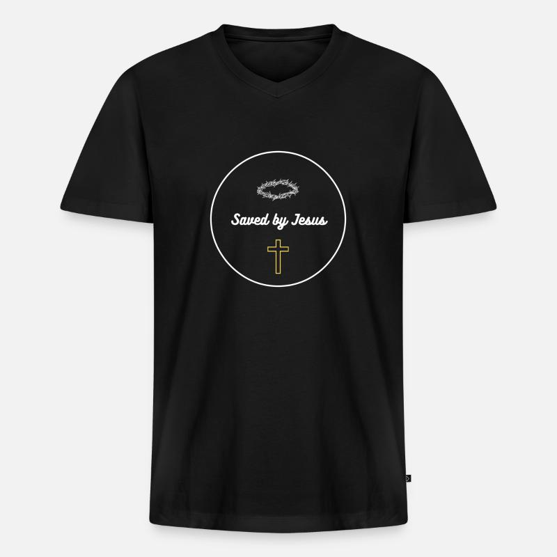 Gerettet durch Jesus - Männer Premium Bio T-Shirt mit V-Ausschnitt - Schwarz