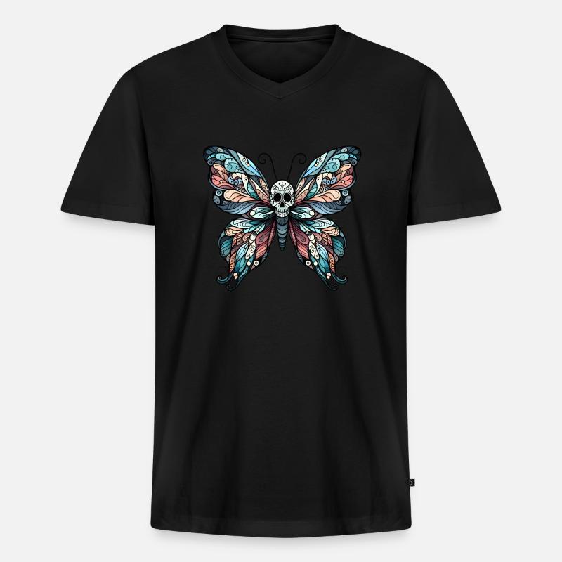 Düsterer Schmetterling mit Totenkopf - Männer Premium Bio T-Shirt mit V-Ausschnitt - Schwarz