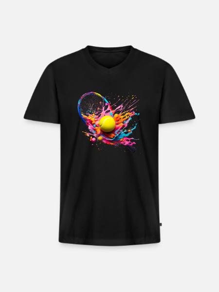 En tenniskamp består af flere sæt - Premium økologisk T-shirt med V-hals til mænd - sort