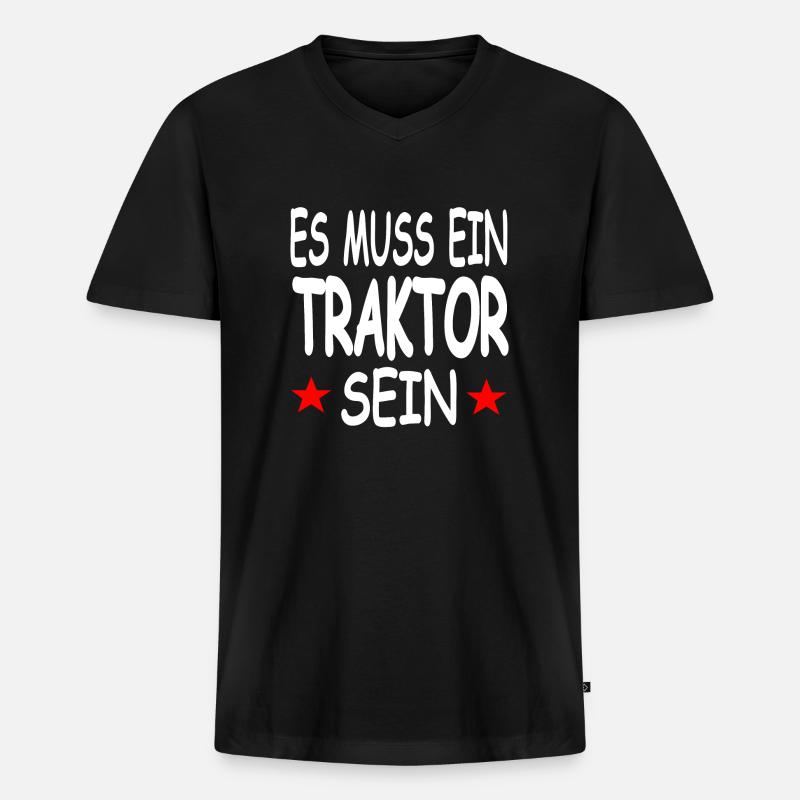 Traktor - Männer Premium Bio T-Shirt mit V-Ausschnitt - Schwarz