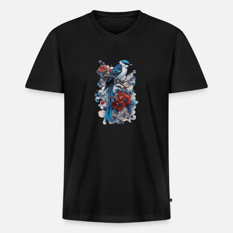 Vogel - Männer Premium Bio T-Shirt mit V-Ausschnitt - Schwarz
