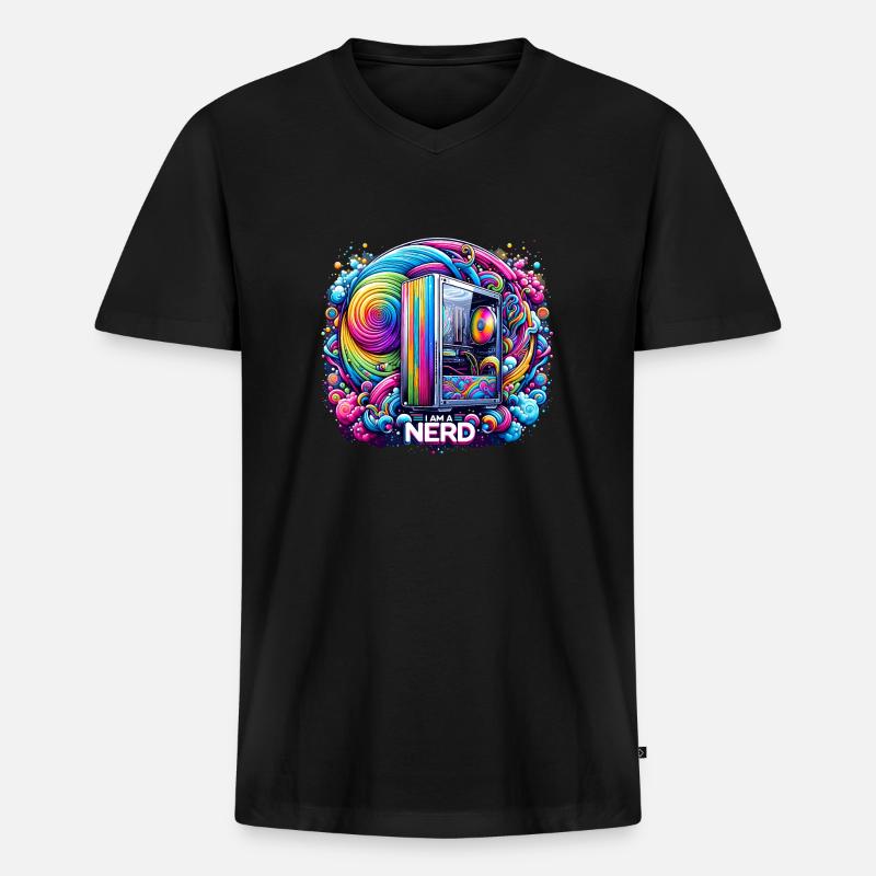 Nerd-Stolz Rainbow - Männer Premium Bio T-Shirt mit V-Ausschnitt - Schwarz