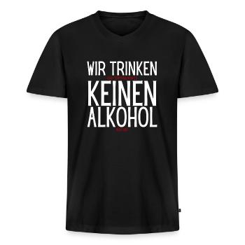 Alkoholfrei? Schau zweimal hin! - Männer Premium Bio T-Shirt mit V-Ausschnitt - Schwarz - Vorne - Nico (187cm)