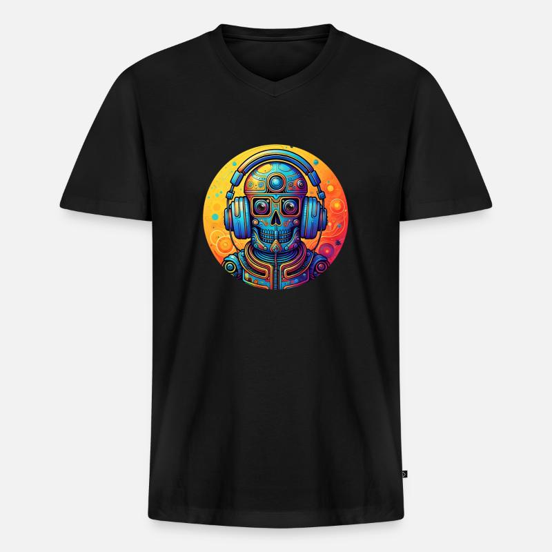 SCHÄDEL-ROBOTER - Männer Premium Bio T-Shirt mit V-Ausschnitt - Schwarz