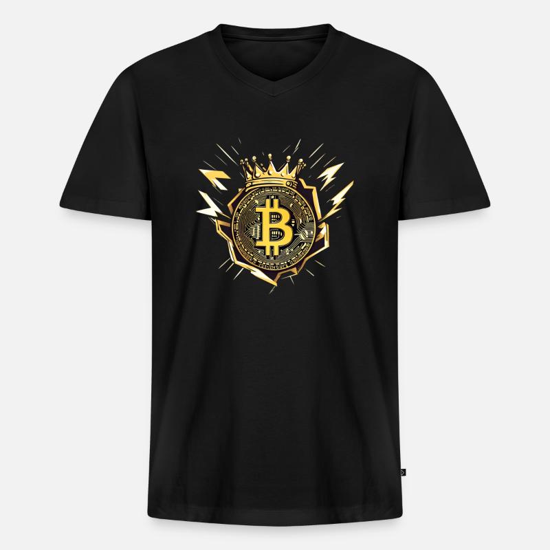 King Bitcoin mit Blitzen - Männer Premium Bio T-Shirt mit V-Ausschnitt - Schwarz