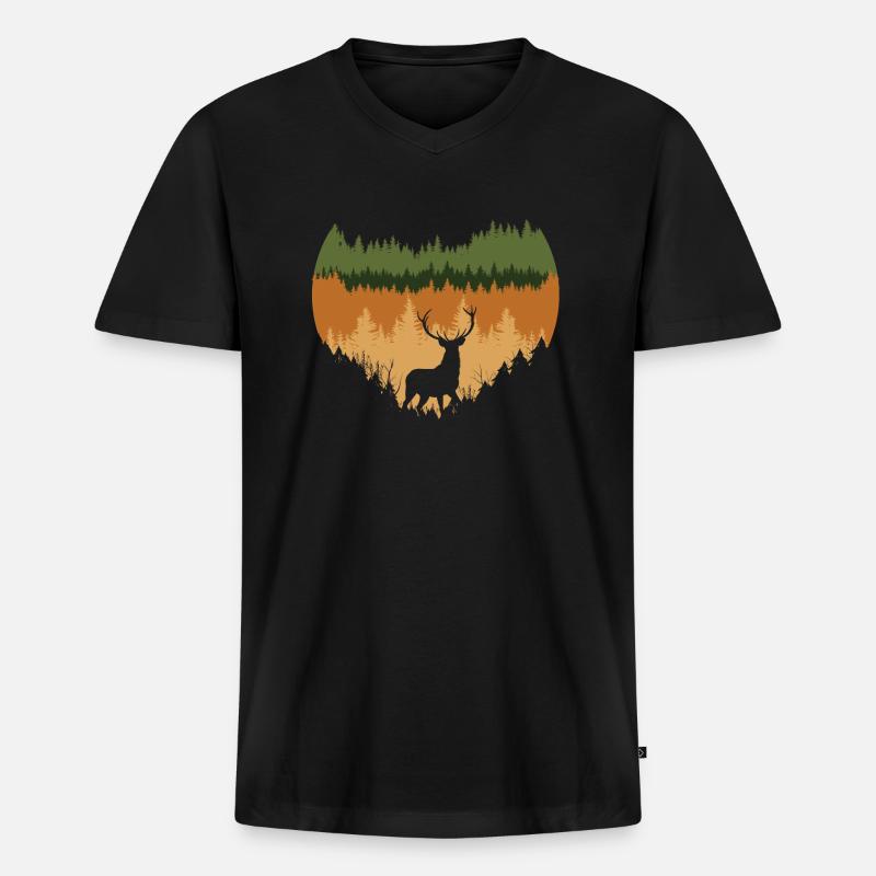 tiefer Wald und Hirsche - Männer Premium Bio T-Shirt mit V-Ausschnitt - Schwarz