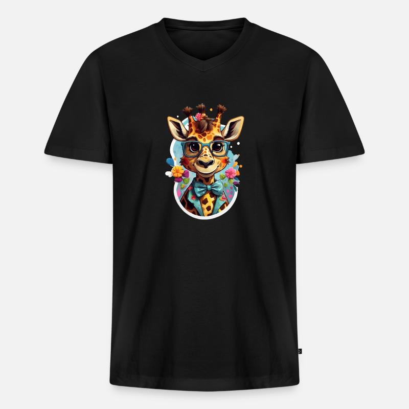 Lustige Coole Comic Giraffe - Männer Premium Bio T-Shirt mit V-Ausschnitt - Schwarz