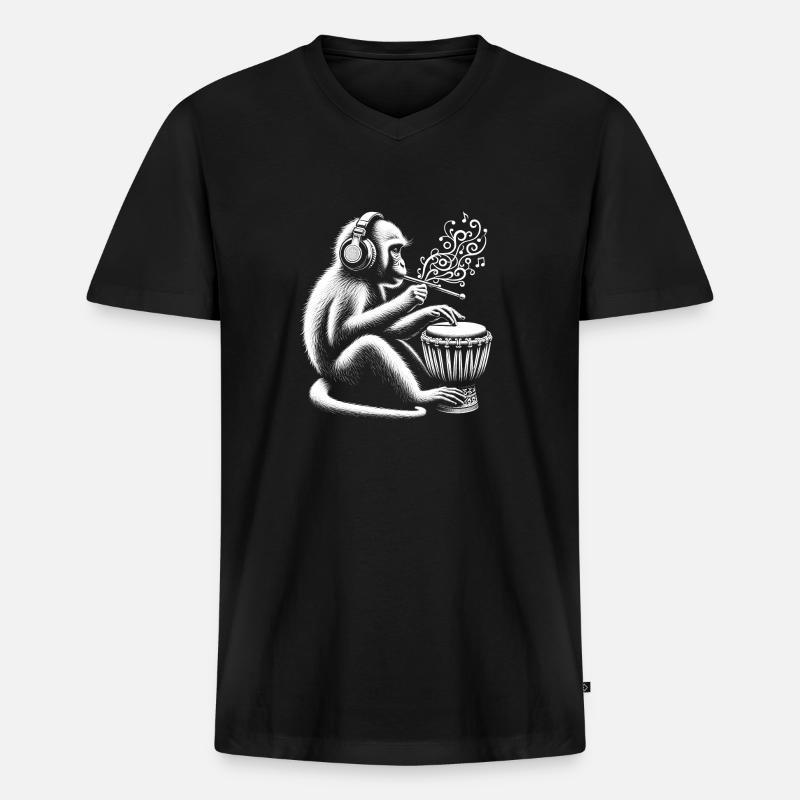 Trommelaffe - Männer Premium Bio T-Shirt mit V-Ausschnitt - Schwarz
