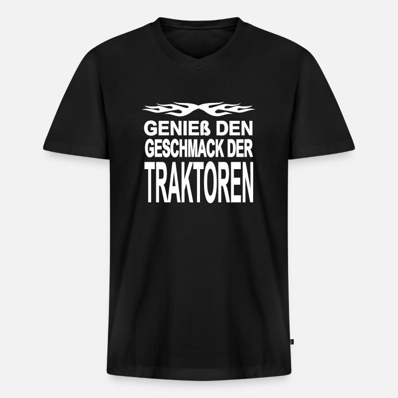 Traktor - Männer Premium Bio T-Shirt mit V-Ausschnitt - Schwarz