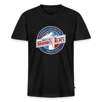 Route des Grandes Alpes | Thonon - Menton - T-shirt encolure en V Premium bio Homme - noir - Devant - Nico (187cm)