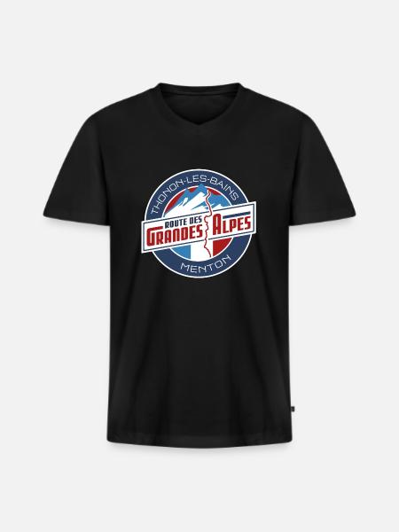 Route des Grandes Alpes | Thonon - Menton - T-shirt encolure en V Premium bio Homme - noir