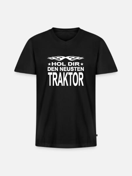 Traktor - Männer Premium Bio T-Shirt mit V-Ausschnitt - Schwarz