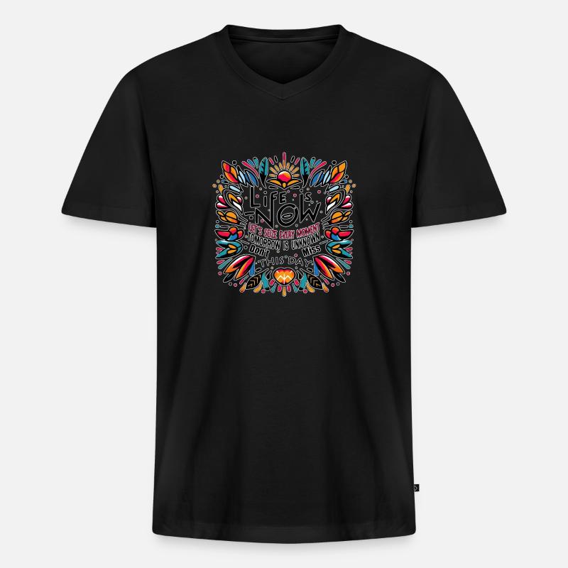 Das Leben ist heute - Männer Premium Bio T-Shirt mit V-Ausschnitt - Schwarz