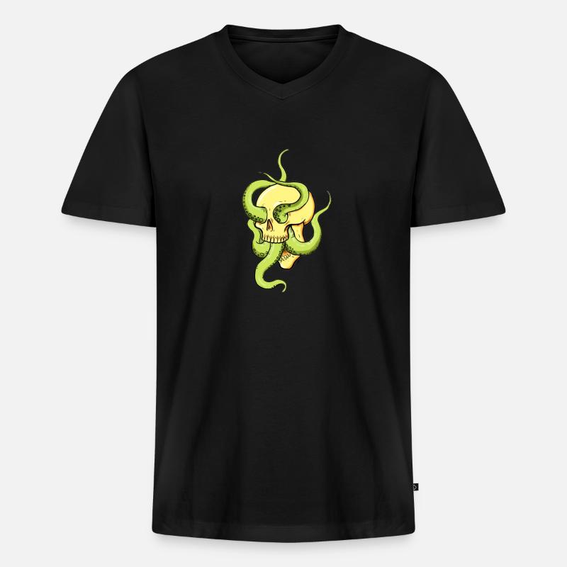 Schädel mit Tentakeln - Männer Premium Bio T-Shirt mit V-Ausschnitt - Schwarz