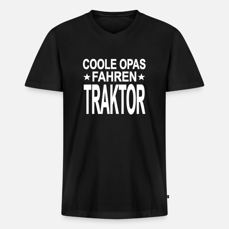 Traktor - Männer Premium Bio T-Shirt mit V-Ausschnitt - Schwarz