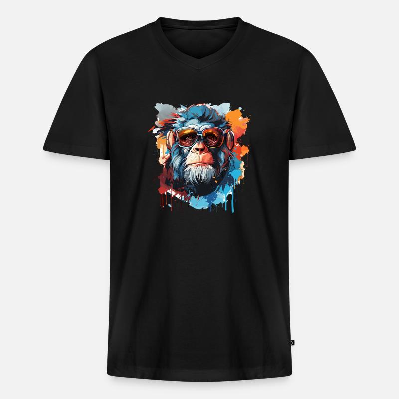 Affenkopf in Cool - Männer Premium Bio T-Shirt mit V-Ausschnitt - Schwarz