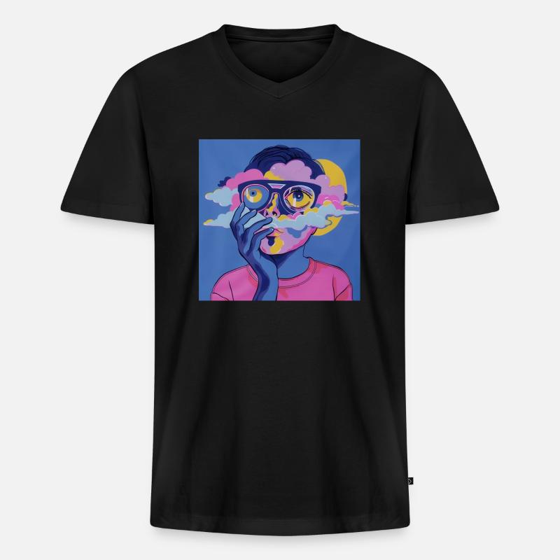 Psychedelisches Gesicht - Männer Premium Bio T-Shirt mit V-Ausschnitt - Schwarz