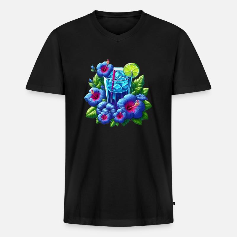 Blauer Hibiskustee - Männer Premium Bio T-Shirt mit V-Ausschnitt - Schwarz