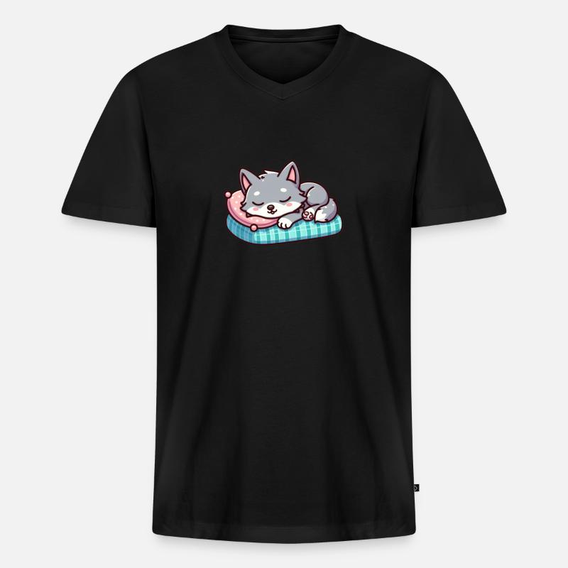 Süßer kleiner schlafender Wolf - Männer Premium Bio T-Shirt mit V-Ausschnitt - Schwarz