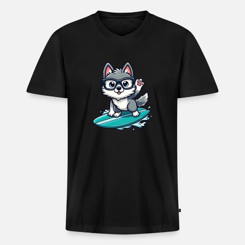 Der Surf Wolf - Männer Premium Bio T-Shirt mit V-Ausschnitt - Schwarz