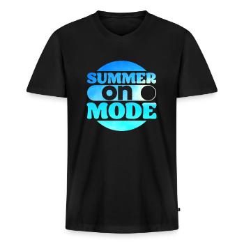 Mode été activé - T-shirt encolure en V Premium bio Homme - noir - Devant - Nico (187cm)