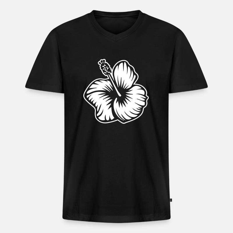 Hibiskus - Männer Premium Bio T-Shirt mit V-Ausschnitt - Schwarz