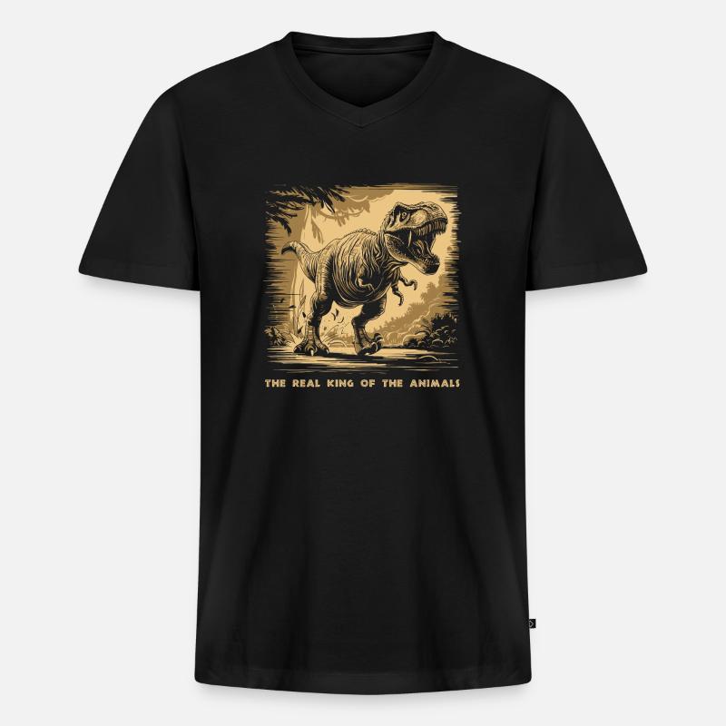 T Rex 07 2024 01 - Männer Premium Bio T-Shirt mit V-Ausschnitt - Schwarz